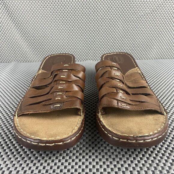Dr Scholls Wedge Sandals Women shoes 9 Brown Leather Open Toe Comfort Shoes - Picture 6 of 11